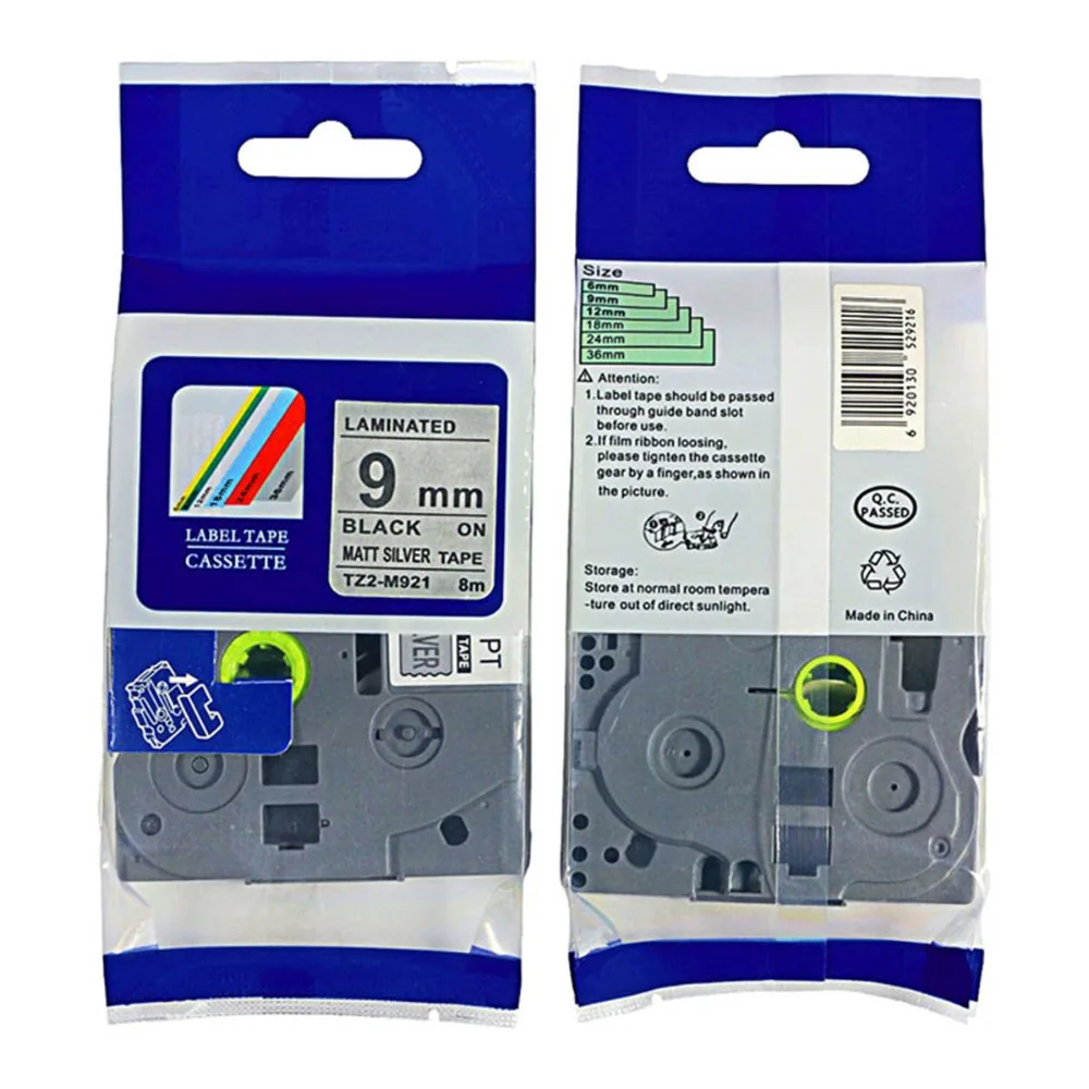 

5 pcs Compatible brother p-touch label tapes 9mm black on matte silver tze M921 tz-M921 tze tape for p touch label printer