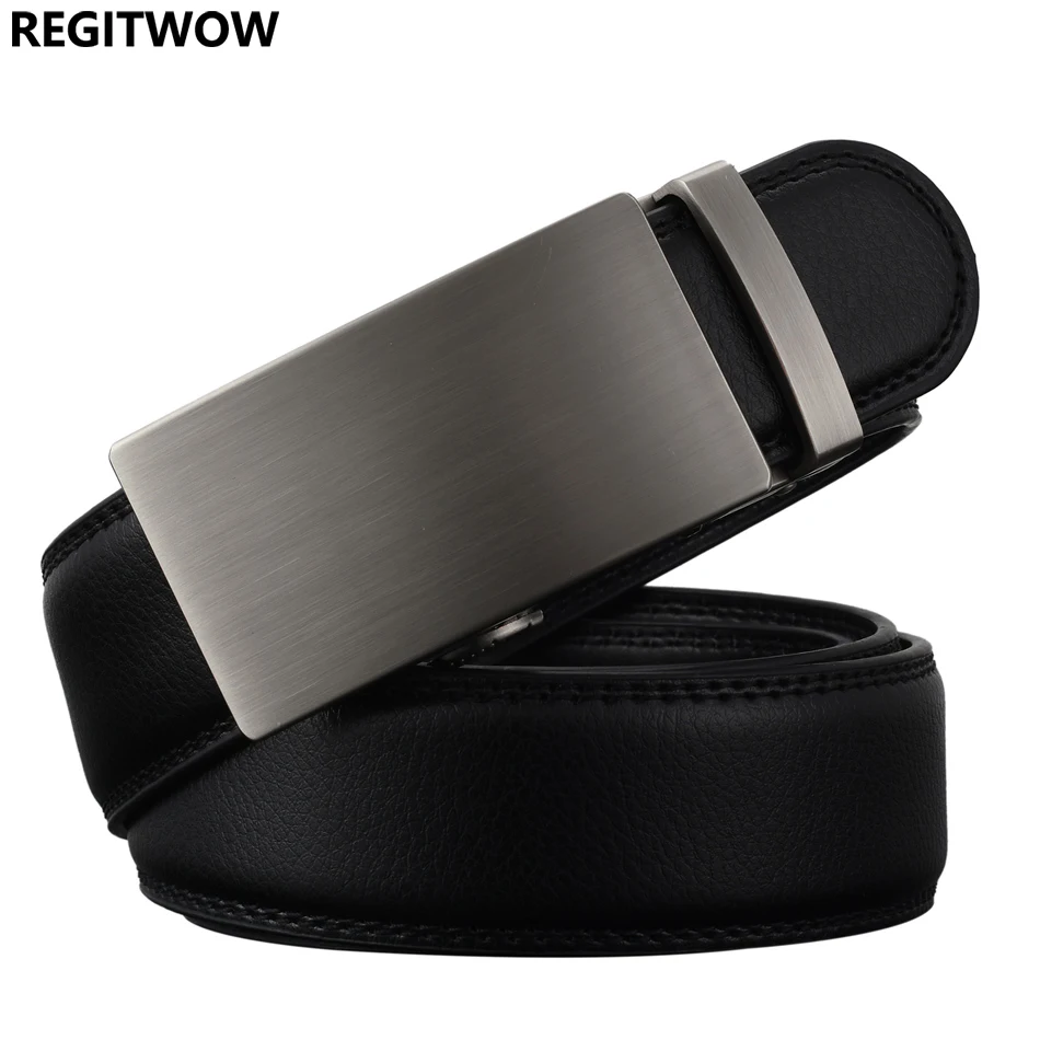 REGITWOW New Fashion Designer Belts for Men Sliding Buckle Ratchet Luxury Leather Men Belt Automatic ceinture
