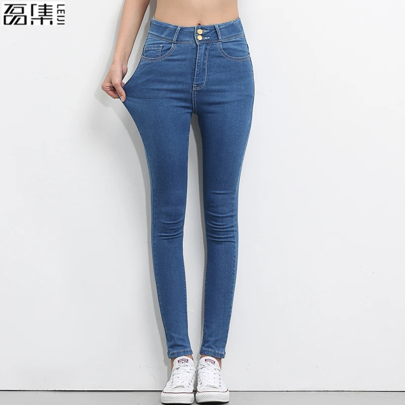Jeans Woman High Waist Plus Size Stretch summer autumn full Length Skinny Slim denim Pants for women black blue 5XL 6XL