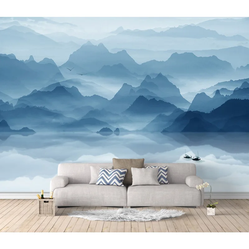 

Custom Photo Wallpaper Mural Chinese Abstract Ink Landscape Wall Painting Living Room Bedroom Self Adhesive Vinyl/Silk Wallpaper