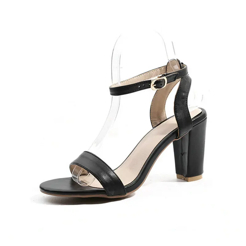 

B2-7 DF Size 33-46 Female PU Leather Plus Size Sandals Ladies Concise Summer Sandal Woman High Heels Shoes Women Career Shoe