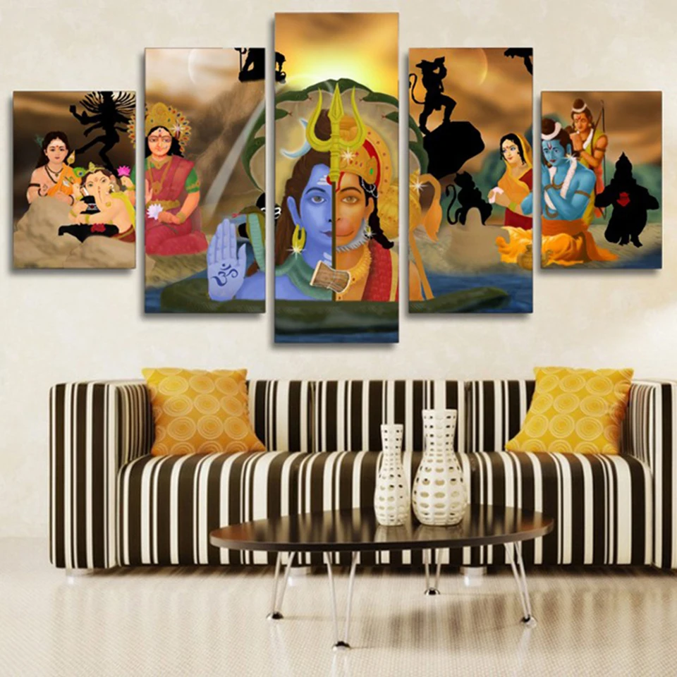 HD Printed Wall Art Painting Living Room Home Decor 5 Pieces Shiva