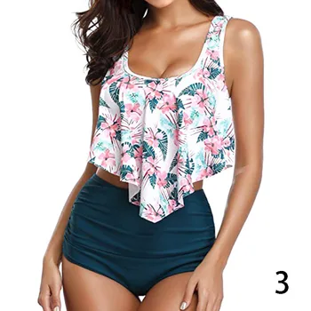 

Women Swimwear Set Ruffled Flounce Printed Top with High Waisted Bottom Bikini Set HSJ88