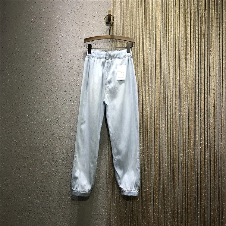 European New Women Side Water Diamond Jeans Summer New Hot Drill Tencel Denim Trousers Student Girls Loose Harem Pants