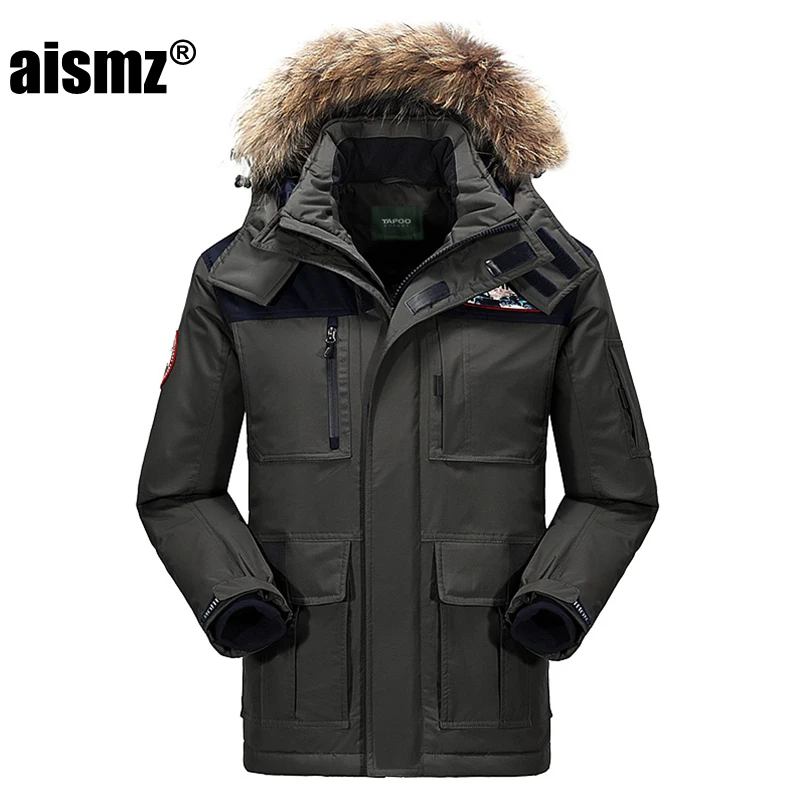 Aismz новая зимняя куртка на 80% утином пуху, мужские зимние пальто с меховым воротником, толстая ветровка, мужские парки, теплое толстое пальто Aismz новая зимняя куртка на 80% утином пуху, мужские зимние пальто с меховым воротником, толстая ветровка, мужские парки, теплое толстое пальто
