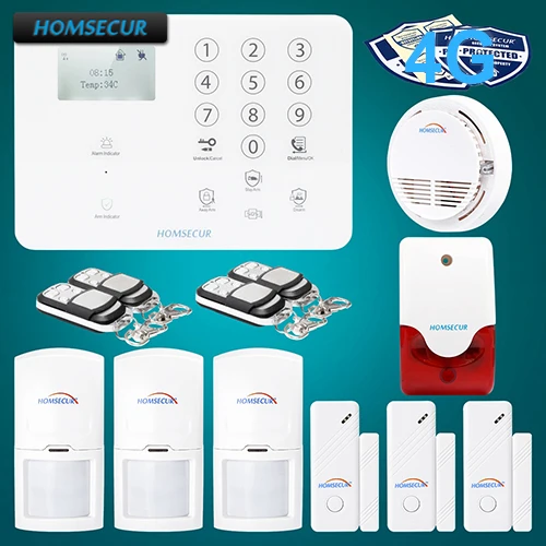 

HOMSECUR Wireless&wired 4G SMS Autodial LCD Burglar Alarm System+Touch Panel GA01-4G-W