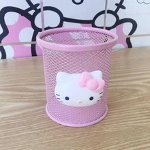 Novel Hot DIY Hello Kitty Round hollow metal pen holder Office School Supplies Desk Accessories Organizer Child manual gift