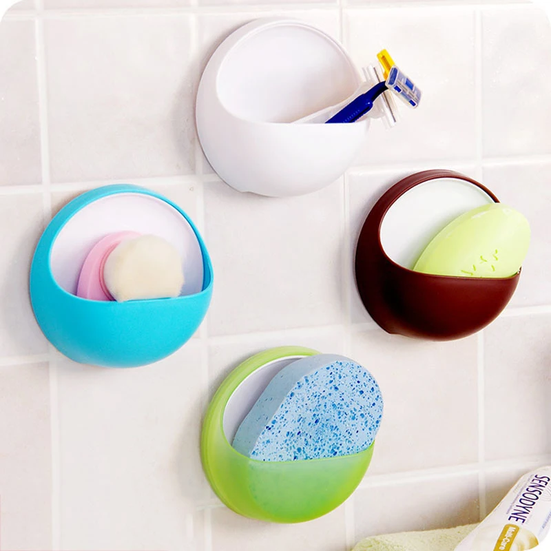 

DINIWELL Plastic Suction Cup Soap Storage Boxes Toothbrush Box Dish Holder Bathroom Shower Holder Hanging Sponge Container