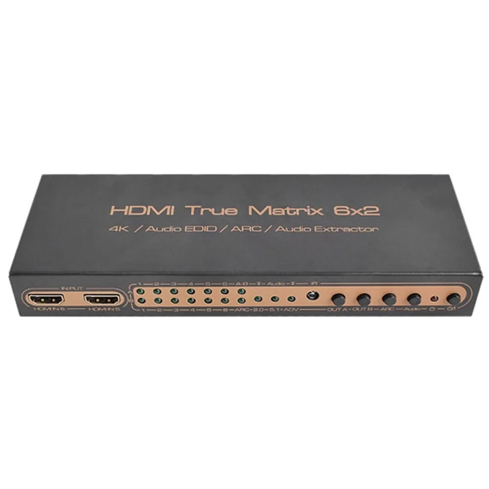

UHD 4K*2K HDMI 6x2 3D HDTV HD True Matrix 2.0 Switch Splitter 6 In 2 Out HDMI Audio Extractor with IR ARC SPDIF