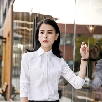 

Long Sleeve Elegant White Blouses Shirts Uniform Styles For Women Business Work Wear Female Tops Clothes Ladies Office Blouse