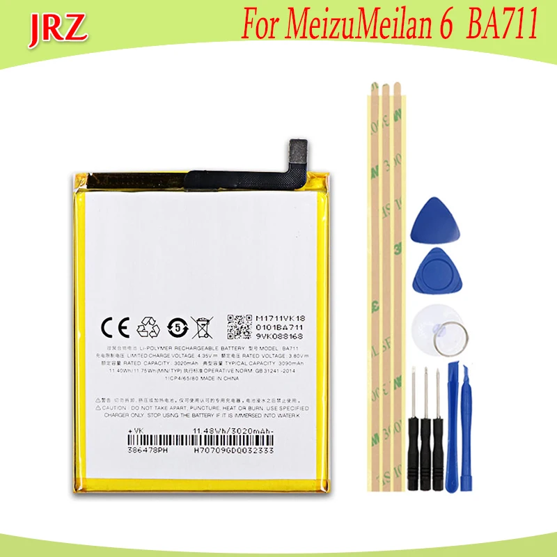 

JRZ 3020mAh Long Time Standy battery For Meizu Meilan 6 BA711 phone Replacement Batteries With Tools