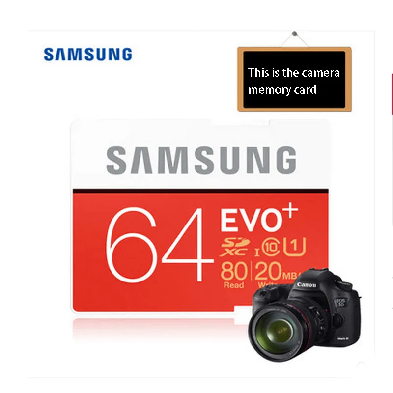 samsung EVO+ 16 Гб/32 ГБ/64 Гб SD карты Class10 флэш-карта памяти Max до 80 МБ/с. высокое Скорость Камера SD карты видеокамера - Емкость: 64GB SD