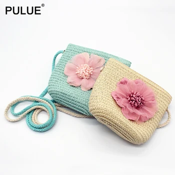 

Beautiful Handmade Flowers Small Straw Bag Coin Purse Girls Children Messenger Bag Keys Cards Money Kids Cross-body Shoulder Bag