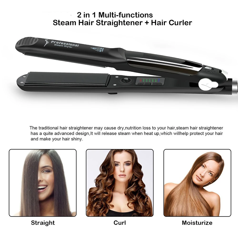  Professional Steam Hair Straightener Ceramic Vapor Hair Flat Iron Seam Hair Straightening Iron Curl