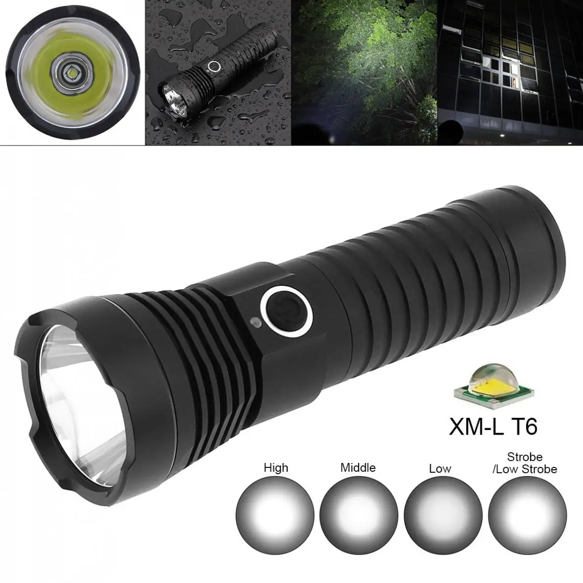 

TC16 10W Super Bright XMK T6 LED 1100 Lumens Aluminum Alloy Waterproof Flashlight with 5 Modes Lights for Cycling / Camping
