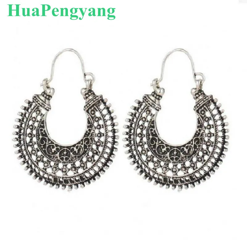 

Europe And The United States Bohemian Beach Hollow Pattern Exaggerated Personalized Retro Semi-circular National Earrings