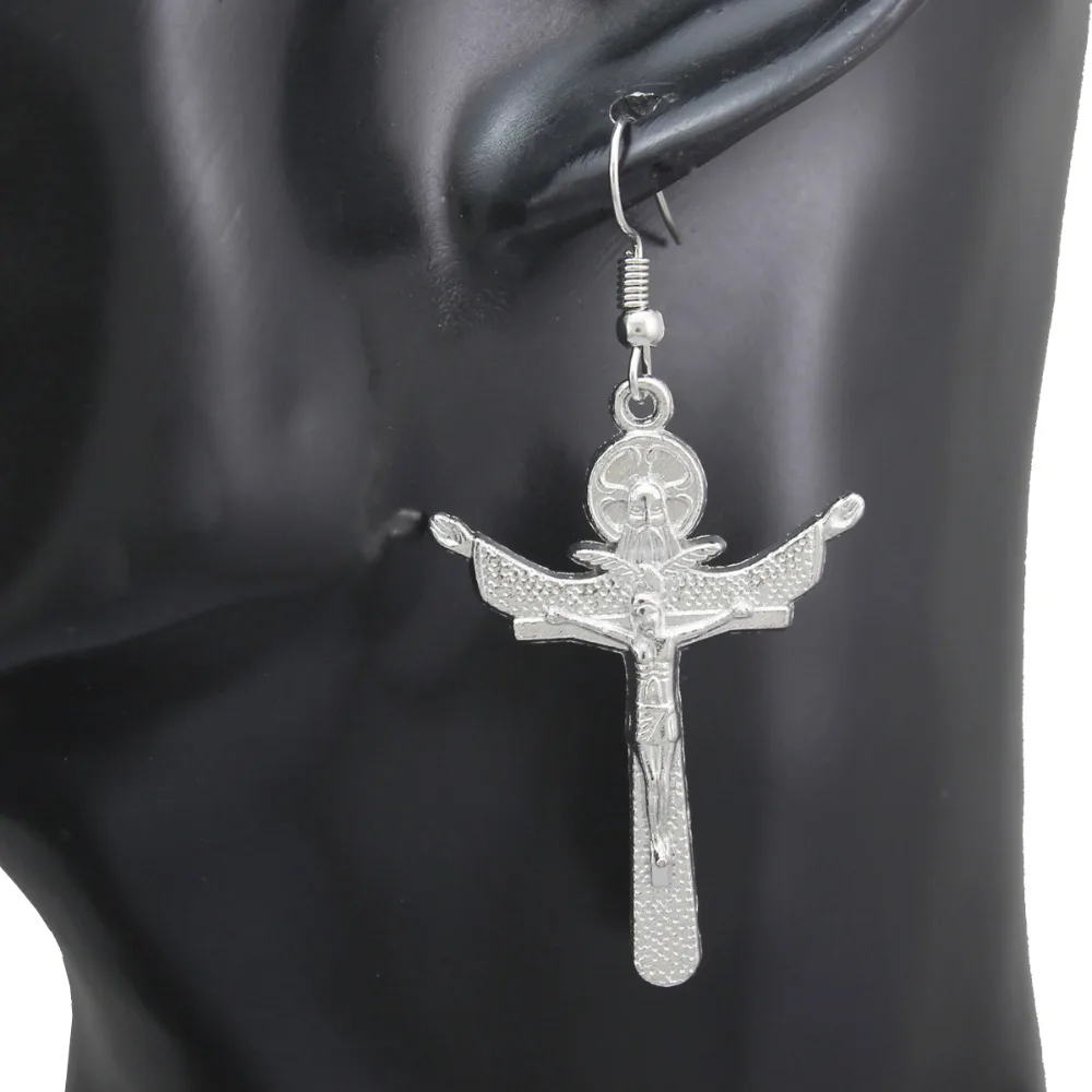 Vintage Silver Catholic Religious Double Crucifix Cross JESUS Christian