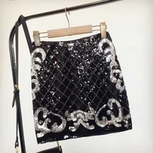 [EWQ] летняя новая модная повседневная женская расшитая блестками прямой с высокой талией двухсторонняя шикарная юбка Сексуальная дикая сумка бедра юбка QJ80601