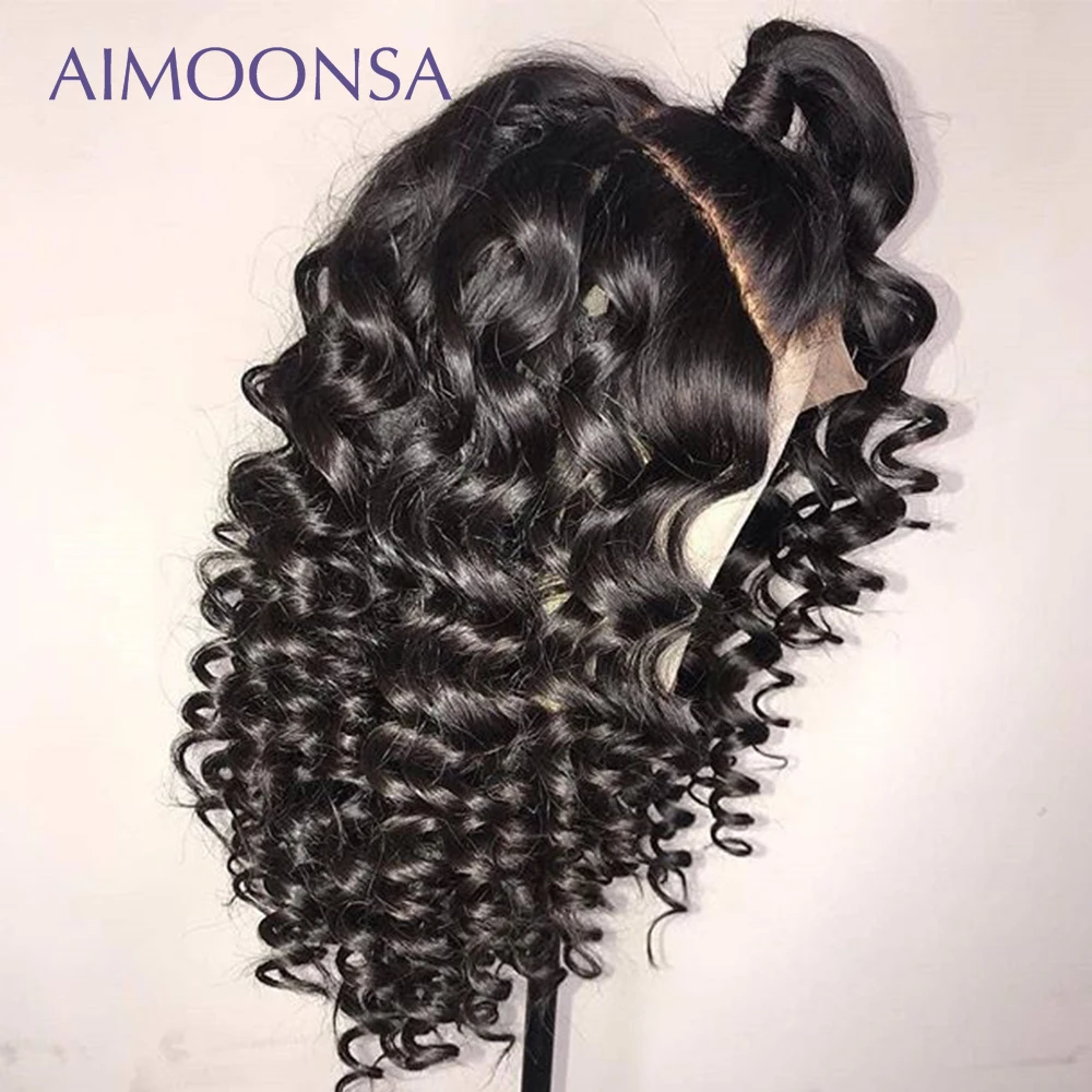 

180 High Density Lace wig Bouncy Curly Hair 360 Lace Frontal Wig Human Hair Ponytail Raw Indian Hair For Women Remy Aimoonsa