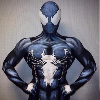 

Venom Costume Cosplay Man spider man Zentai Vestito Della Pelle Stretto Abiti Spandex Tuta Lycra Full Body Tuta di Halloween