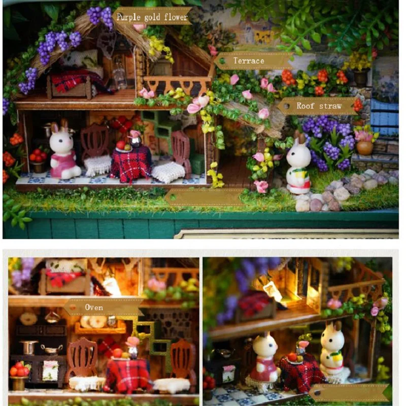 3D Led Light Diy Wooden Miniature Theater Children Toy Handmade Miniature Scene Furniture Doll House Box Toy Birthday Gift Jouet