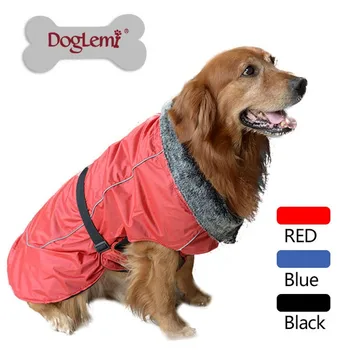 

Thick Fur Collar Buckle Warm Waterproof Jacket Costume Pet Big Dogs Clothes Fall And Winter High-end Plush Big Dog Clothing