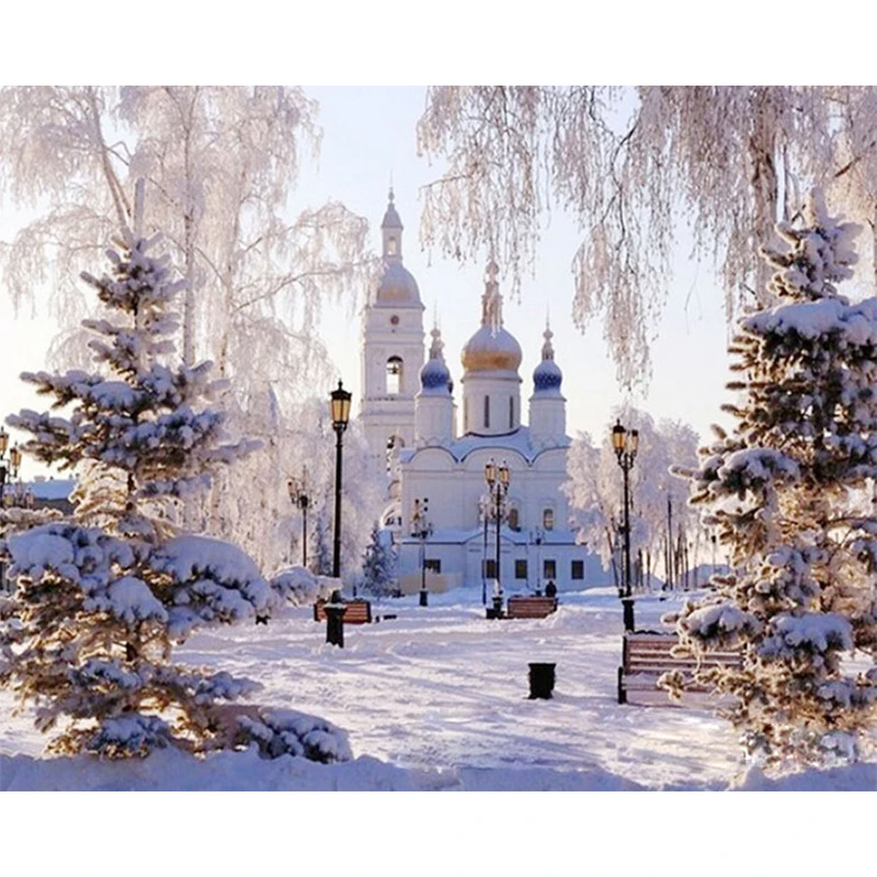 Картина по номерам DIY дропшиппинг 50x65 60x75 см красивый Снежный замок пейзаж холст свадебное украшение художественная картина подарок