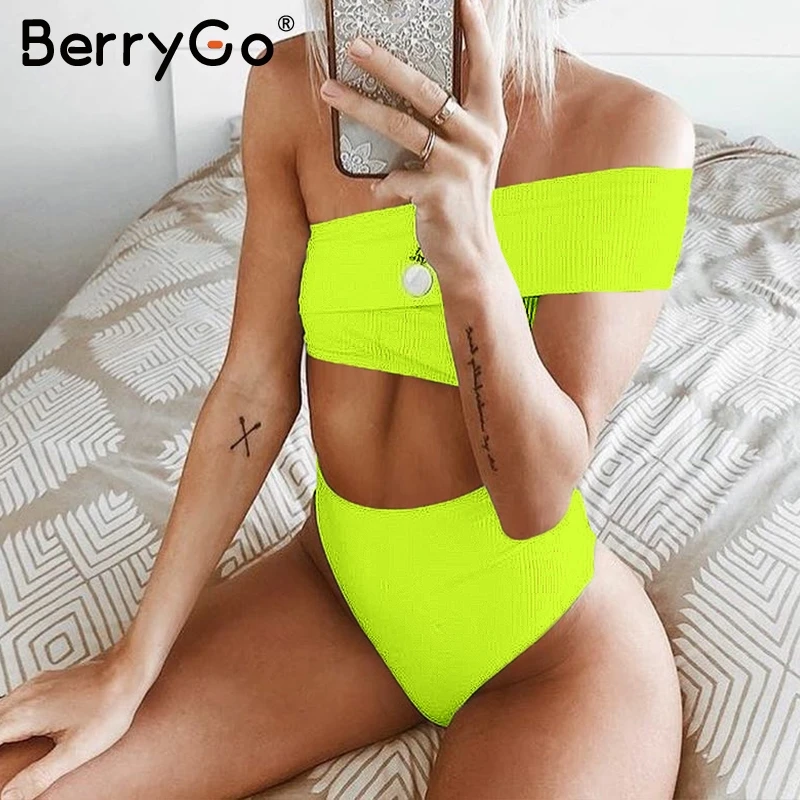 

Push up bathing suit One shoulder swimsuit women sexy white swimwear 2019 Brazilian bikini High waist two-piece suit