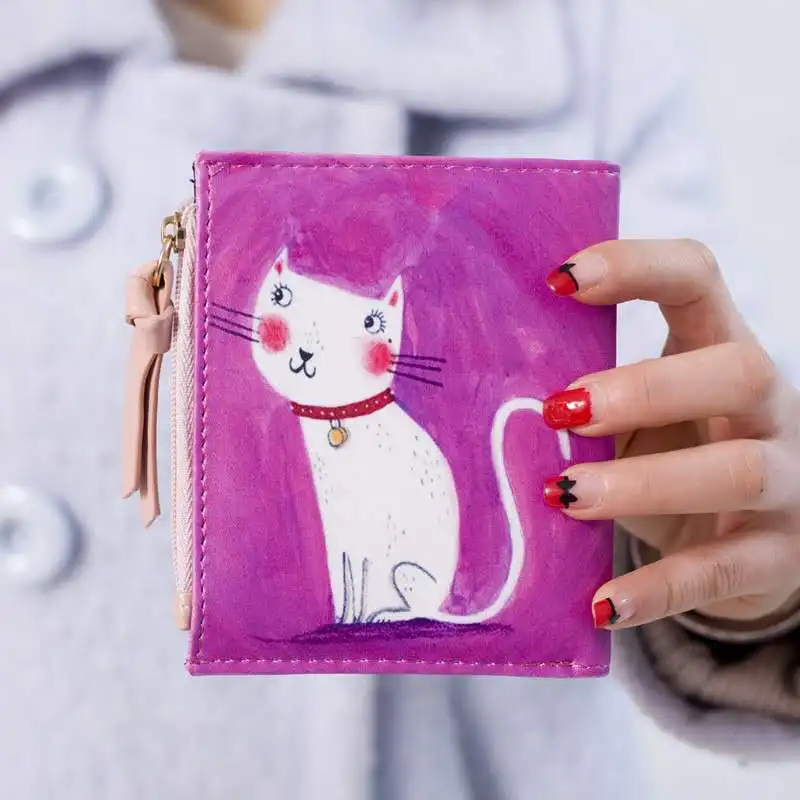 

Creative Painting Wallet for Women Short Animal wallet Zipper Coin Purse Fancy Printing Pu Leather Wallet Small Handy Bag 126
