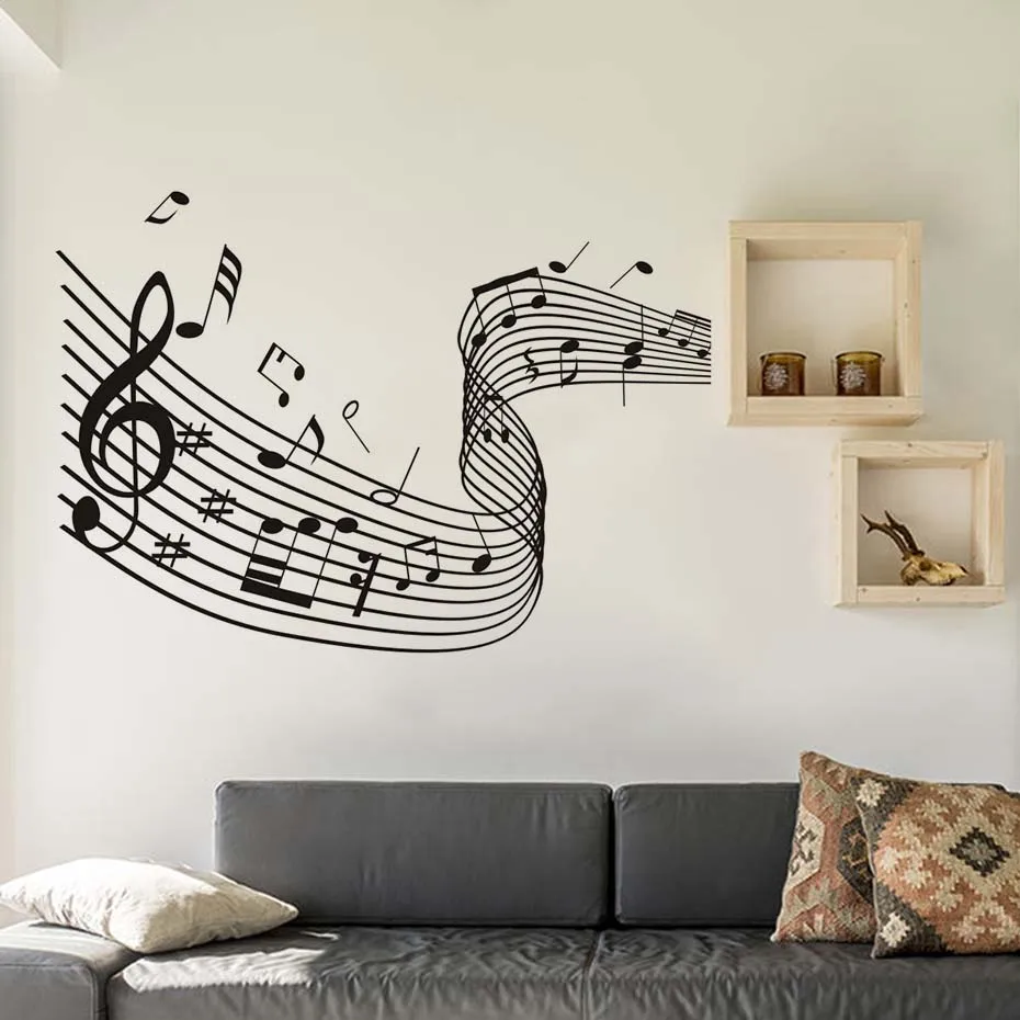 

Music Art Home Decor Quaver Word Dance Musical Notes Wave Wall Stickers Living Room Nursery Removable Vinyl Waterproof Wallpaper