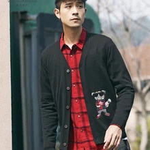 Бренд Tide, вязаный кардиган, мужская куртка, тонкий тренд, скейтборд, свинья, вышивка, высокая улица, v-образный вырез, ins, свитер, мужской, тонкая секция