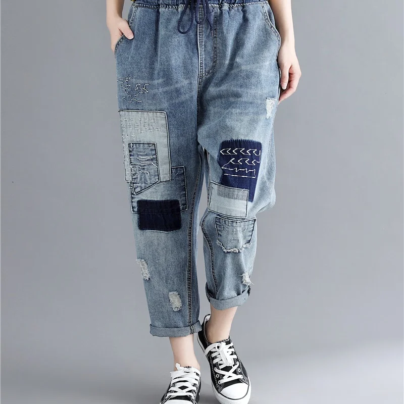 embroidered denim jeans
