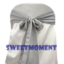 100 серый Премиум атласная Председатель Knotbow Чехлы для стульев Пояса для свадьбы Председатель украшения