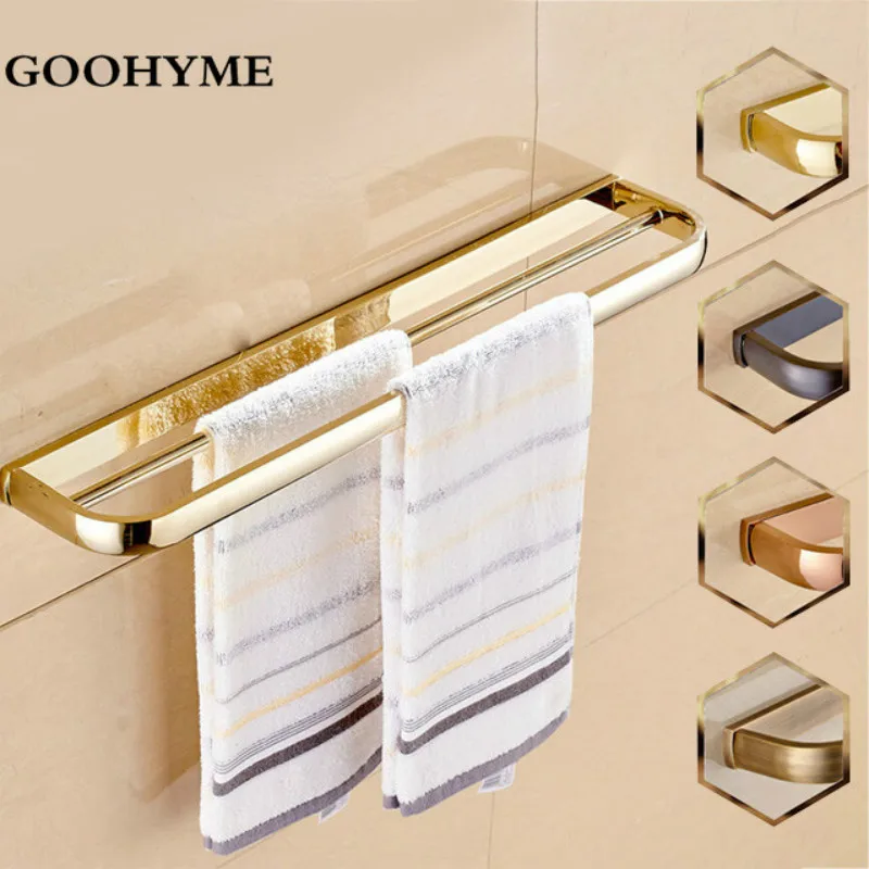 Modern Gold Plating Double Towel Bar Wall Mounted Stainless Steel Hanger Bathroom Accessories Retro Rail Rack BA003 | Обустройство