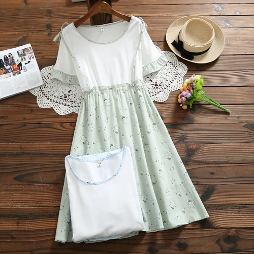 2018 Prairie Chic Лето Для женщин платье с цветочным рисунком синий зеленый хлопок