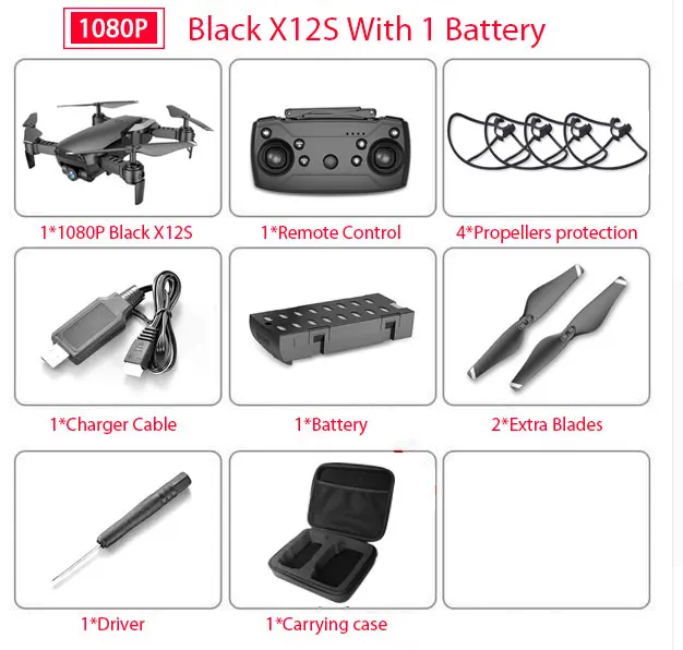 X12 X12S WiFi FPV RC Дрон с 0.3MP/1080 P/4 K HD Двойная камера оптический поток RC Квадрокоптер для игрушек Детский Дрон vs SG106 Visuo xs816 - Цвет: 1080P 1B with bag