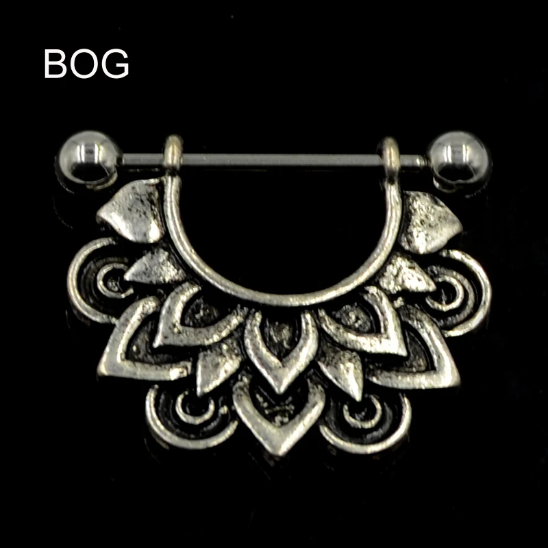 1 Pair 316l Surgical Steel Nipple Rings Barbell With Blooming Lotus