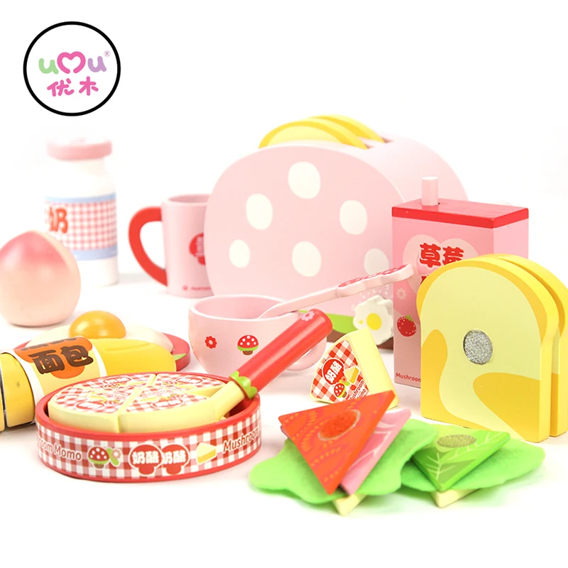 

[Umu] Girl Kitchen Cooking Wooden Toys For Children Utensils Cutlery Sets Play House Educational Toys Western style-breakfast