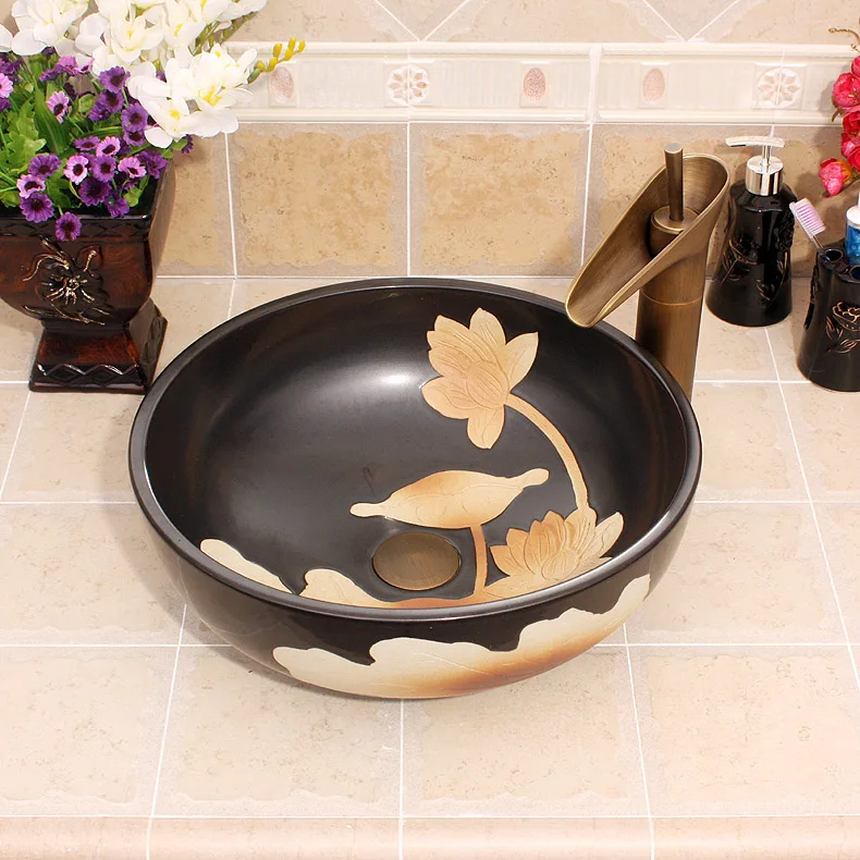 Europe style chinese Jingdezhen Art Counter Top ceramic bathroom sink painted (5)