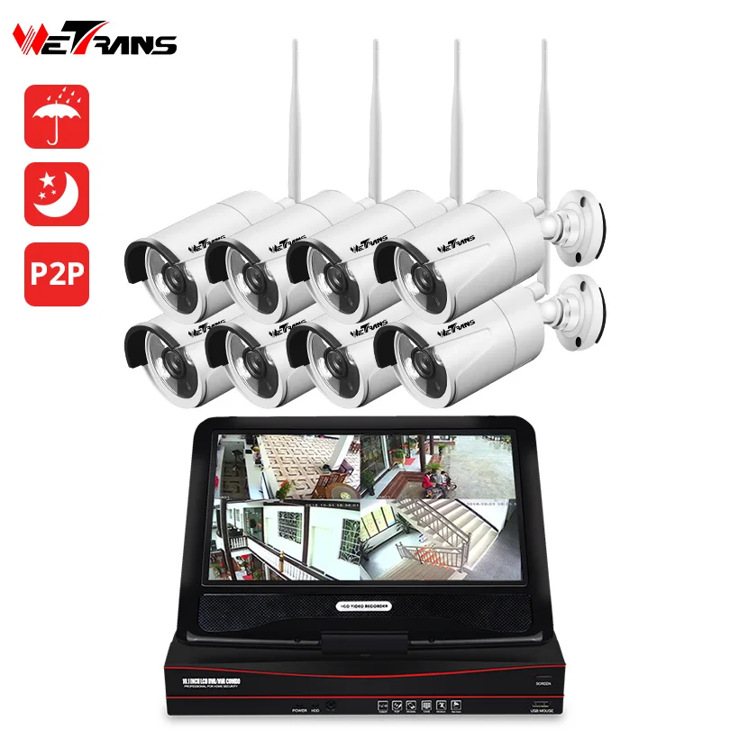 

212Wetrans ip video surveillance Kit wireless camera security system with monitor 10.1 LCD HD 960p H.264 nvr wifi 8ch CCTV Set