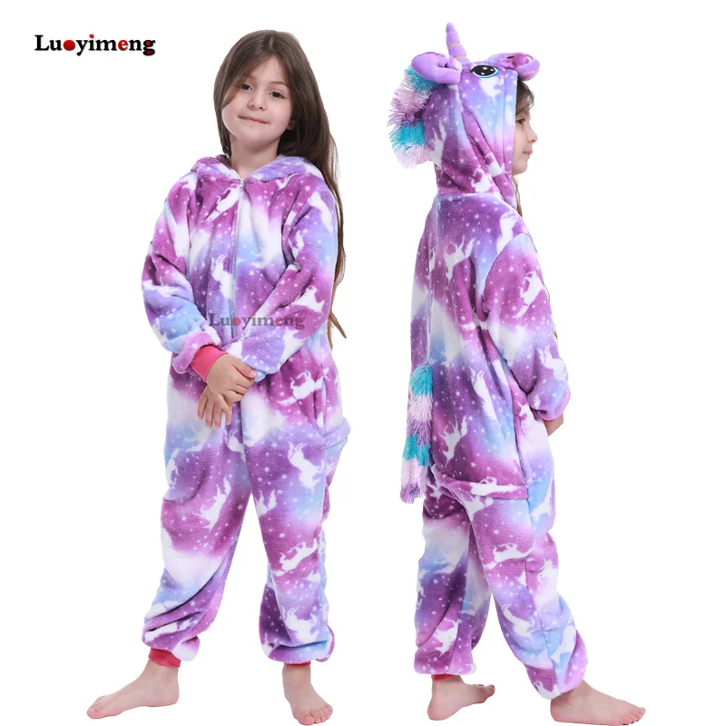 Wintrer Onesie Kids Kigurumi Аниме Blnaket пижамы единорог для девочек мальчиков Детский комбинезон Единорог Детские костюмы панды - Цвет: purple-pegasus