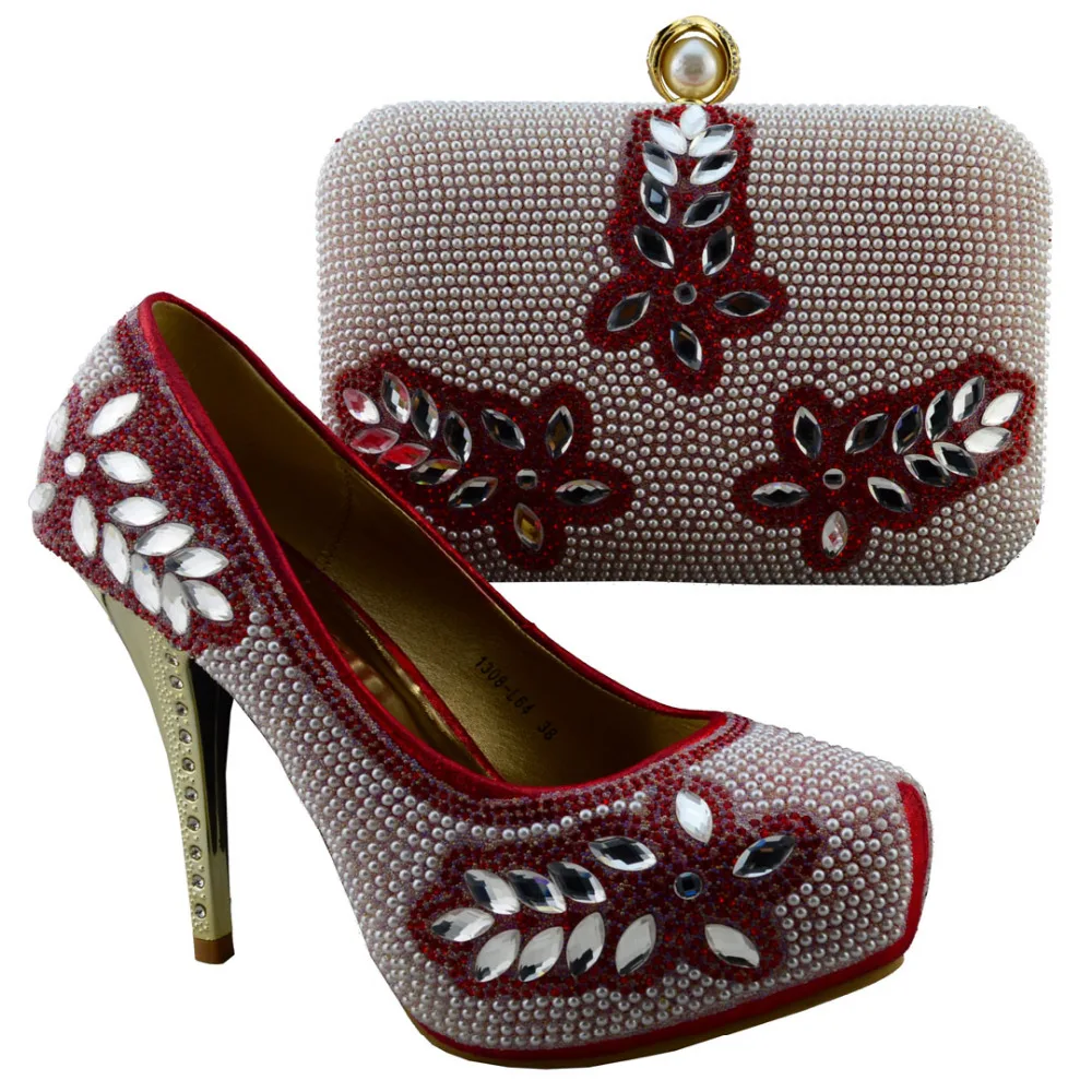 Free shipping Handmade Fashionable Italian Shoes With Matching Bag Wholesale For 1308 L64 Lady African Shoes