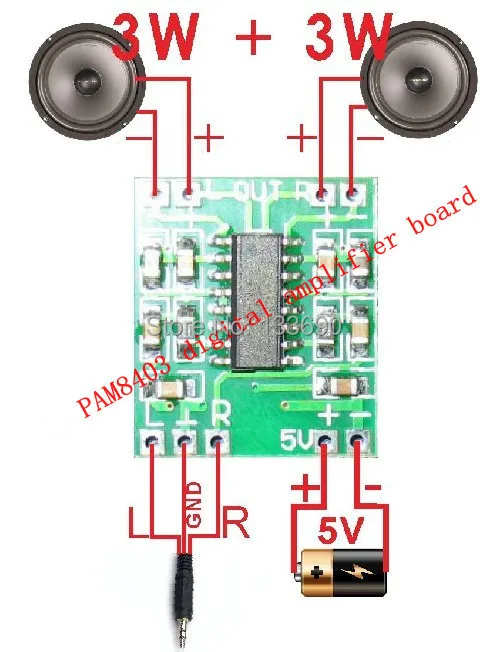 

1PCS PAM8403 module digital power amplifier board 2 * 3w high 2.5 ~ 5v USB power miniature class D power amplifier board