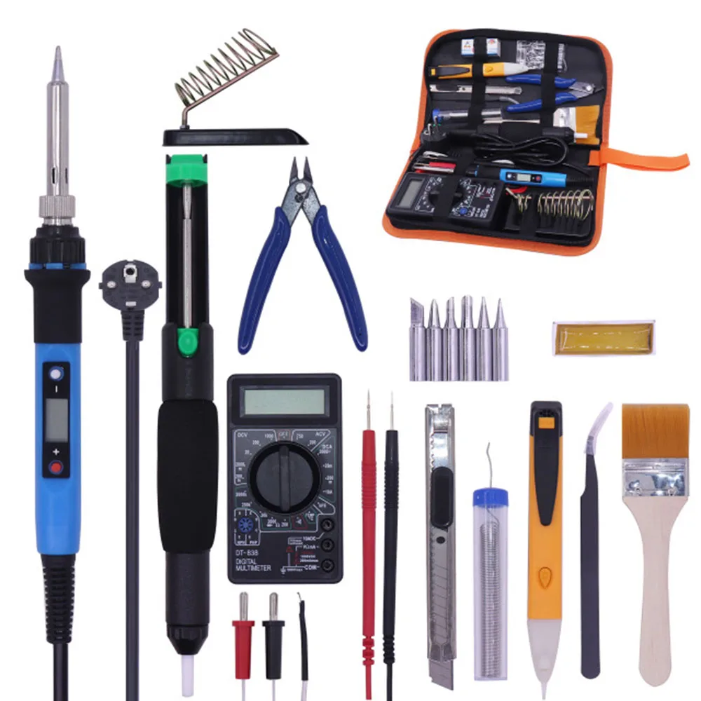 

80W Electric Soldering Iron kit Adjustable Temperature Multimeter Welding Tool Desoldering Pump Tin Wire Pliers Welding