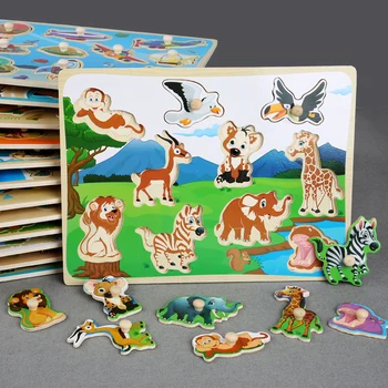 

Kids Toys Montessori Wooden Puzzle/hand Grab Board Wooden Toys Cartoon Traffic/animal Puzzle Early Educational Toys For Children