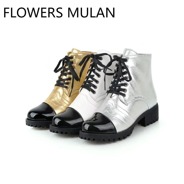 Negro as Tobillo Color Marca Mujeres Nueva De Botas Martin Dama Del Superior Show Dedo Pie Famosa Oro Blanco 2018 Costura As Zapatos Show Redondo Encaje WAqY0gwIY