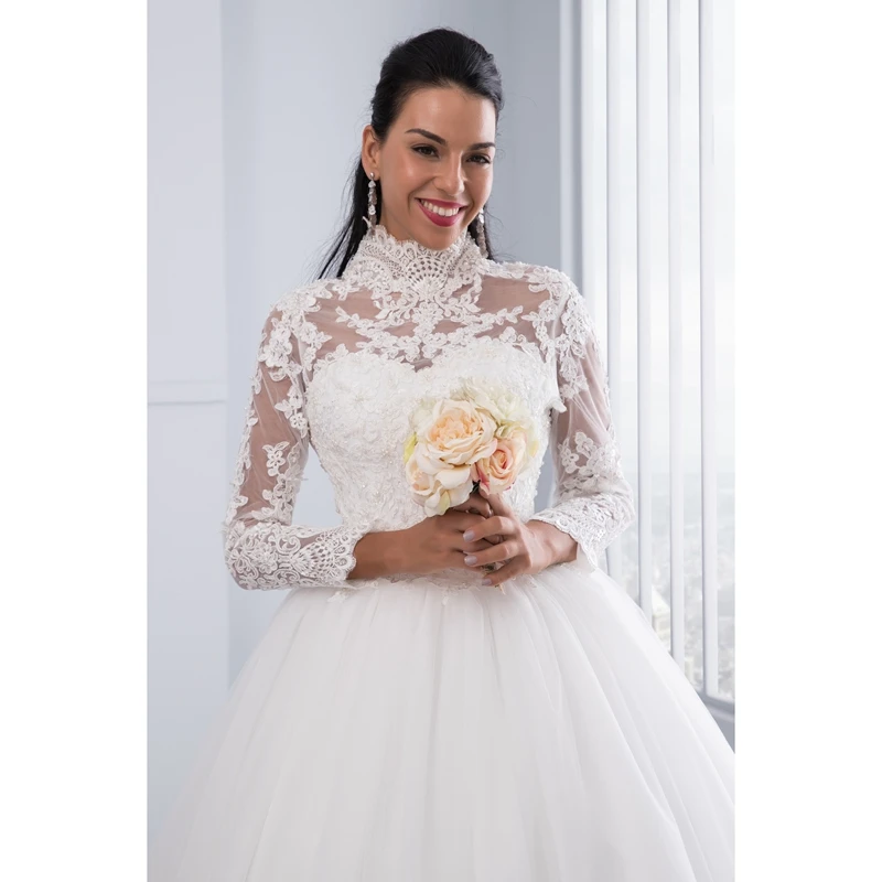 Miaoduo Vestido De Noiva Plus SIze High Neck IIIusion Back Long Sleeve Wedding Gowns 2022 Ball Gown Wedding Dresses for Women wedding dress for women