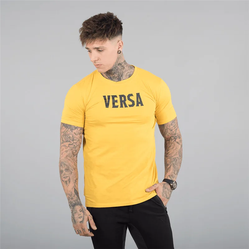 

Men's Fashion T Shirt Men CrossfitTops Summer training Fitness Bodybuilding Clothes Muscle Male Shirts gyms Cotton Slim Fit Tees