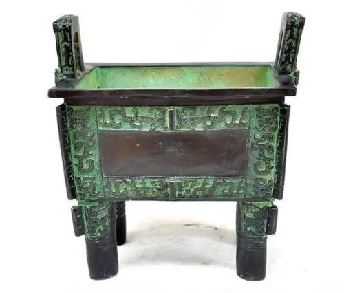

China Etiquette Bronze Lion Head Beast Face Statue Ding Incense Burner Censer