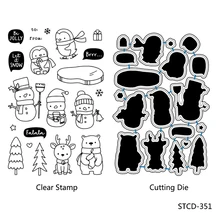 AZSG Christmas Skiing Penguins Snowman Cutting Die Clear Stamps For DIY Scrapbooking/Card Making Decorative Silicone Stamp Craft christmas snowman pattern cutting die for diy